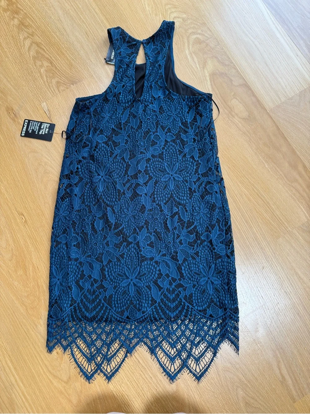 Express Dark Blue Lace Halter Dress